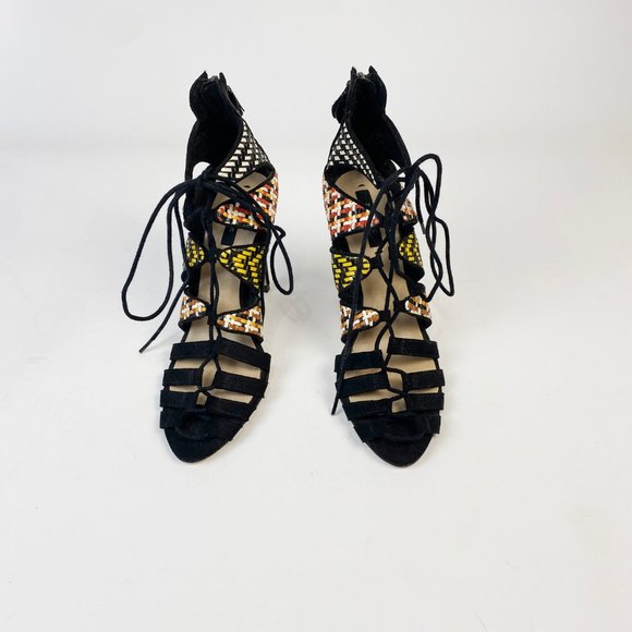 Zara Mixed Weave Multicoloured Lace Up Stiletto Sandals! 38, 7 - Picture 2 of 5